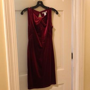 Red velvet dress with crisscross/keyhole neck